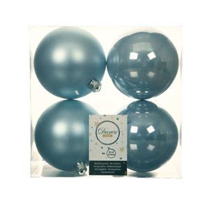 Decoris 4x stuks kunststof kerstballen lichtblauw 10 cm glans/mat -