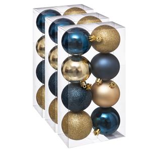24x stuks kerstballen mix blauw/champagne glans en mat kunststof 7 cm -