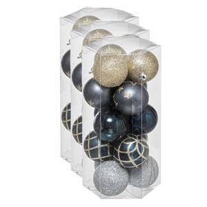 45x stuks kerstballen mix goud/blauw/zilver gedecoreerd kunststof 5 cm -