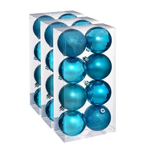 24x stuks kerstballen turquoise blauw glans en mat kunststof 7 cm -