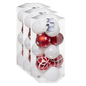 45x stuks kerstballen mix wit/rood gedecoreerd kunststof 5 cm -