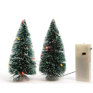6x stuks kerstdorp onderdelen miniatuur boompjes met gekleurde verlichting 15 cm -