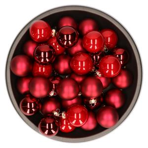 Kerstballen set van glas 36x stuks rood tinten 6 cm -