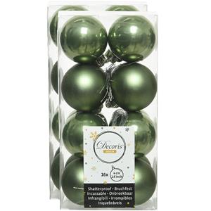 Decoris 32x stuks kunststof kerstballen mos groen 4 cm glans/mat -