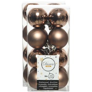 Decoris 32x stuks kunststof kerstballen walnoot bruin 4 cm glans/mat -