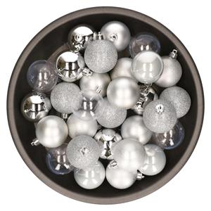 Kunststof kerstballen 48x stuks zilver 6 cm -