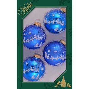 Krebs 4x stuks luxe glazen kerstballen 7 cm blauw met witte slee -