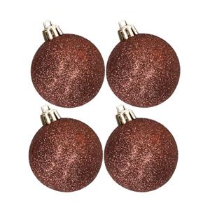 Cosy & Trendy 4x stuks kunststof glitter kerstballen donkerbruin 10 cm -
