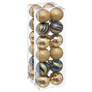 24x stuks kerstballen mix goud/blauw glans/mat/glitter kunststof 4 cm -