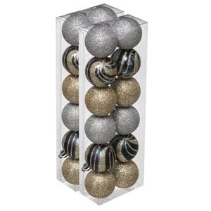 24x stuks kerstballen mix goud/zilver glans/mat/glitter kunststof 4 cm -