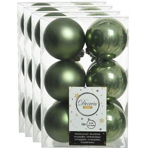 Decoris 48x stuks kunststof kerstballen mos groen 6 cm glans/mat -
