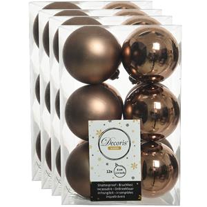 Decoris 48x stuks kunststof kerstballen walnoot bruin 6 cm glans/mat -