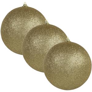 Othmara decorations 4x Gouden grote kerstballen met glitter kunststof 13,5 cm -