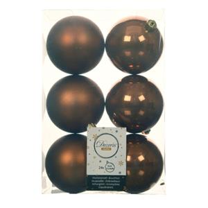 Decoris 24x stuks kunststof kerstballen kaneel bruin 8 cm glans/mat -