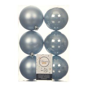 Decoris 24x stuks kunststof kerstballen lichtblauw 8 cm glans/mat -