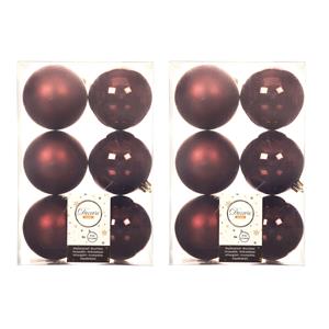 Decoris 24x stuks kunststof kerstballen mahonie bruin 8 cm glans/mat -