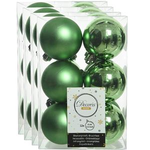 Decoris 48x stuks kunststof kerstballen groen 6 cm glans/mat -