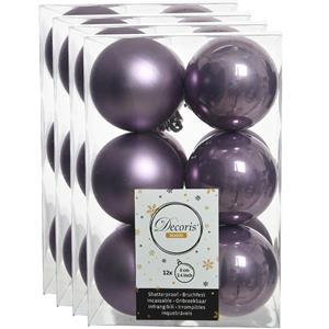 Decoris 48x stuks kunststof kerstballen heide lila paars 6 cm glans/mat -