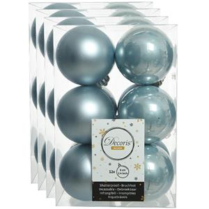Decoris 48x stuks kunststof kerstballen lichtblauw 6 cm glans/mat -