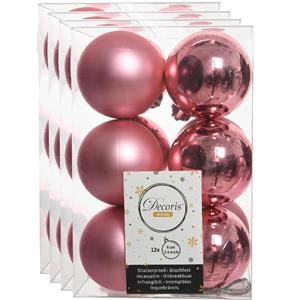 Decoris 48x stuks kunststof kerstballen lippenstift roze 6 cm glans/mat -