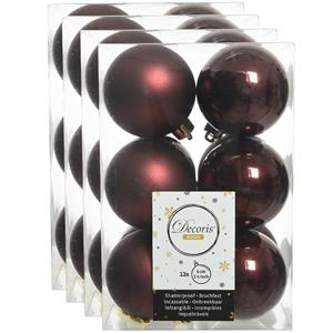 Decoris 48x stuks kunststof kerstballen mahonie bruin 6 cm glans/mat -