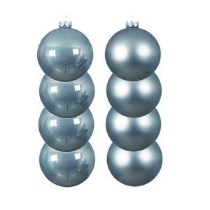 Decoris 8x stuks glazen kerstballen lichtblauw 10 cm mat/glans -