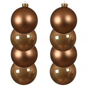 Decoris 8x stuks glazen kerstballen toffee bruin 10 cm mat/glans -