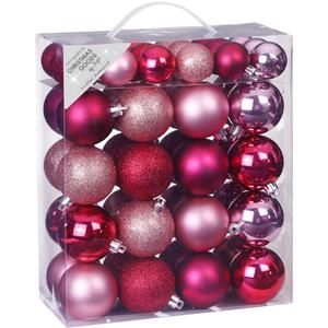 Christmas goods 50x stuks kunststof kerstballen fuchsia roze en lichtroze 4 en 6 cm mat/glans -
