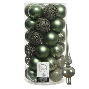 Decoris 37x stuks kunststof kerstballen 6 cm incl. glazen piek mosgroen -