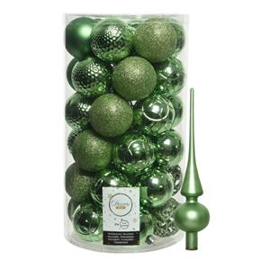 Decoris 37x stuks kunststof kerstballen 6 cm incl. matte glazen piek groen -