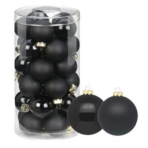 Christmas goods 72x stuks glazen kerstballen zwart 4 cm glans en mat -