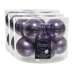 Decoris 40x stuks glazen kerstballen heide lila paars 6 cm mat/glans -