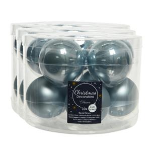 Decoris 40x stuks glazen kerstballen lichtblauw 6 cm mat/glans -
