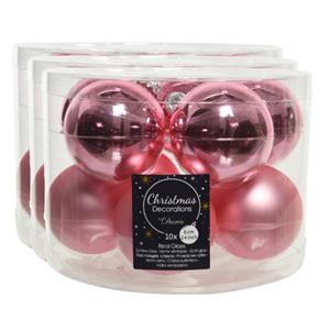 Decoris 40x stuks glazen kerstballen lippenstift roze 6 cm mat/glans -