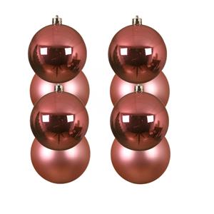 Decoris 12x stuks kunststof kerstballen lippenstift roze 10 cm glans/mat -