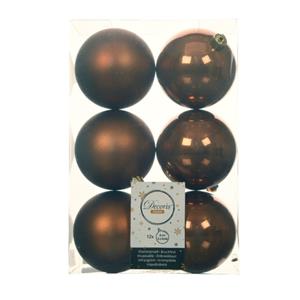 Decoris 12x stuks kunststof kerstballen kaneel bruin 8 cm glans/mat -