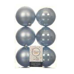 Decoris 12x stuks kunststof kerstballen lichtblauw 8 cm glans/mat -
