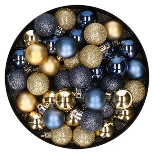 Set van 40x stuks kunststof kerstballen mix goud en donkerblauw 3 cm -