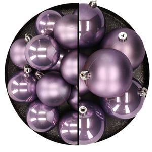 Decoris 18x stuks kunststof kerstballen lila paars 6 en 8 cm -