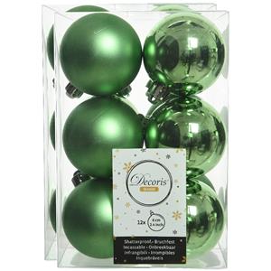 Decoris 24x stuks kunststof kerstballen groen 6 cm glans/mat -
