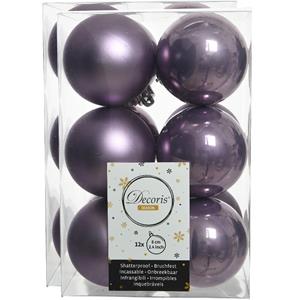 Decoris 24x stuks kunststof kerstballen heide lila paars 6 cm glans/mat -