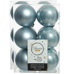 Decoris 24x stuks kunststof kerstballen lichtblauw 6 cm glans/mat -