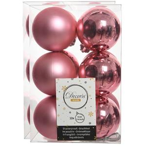 Decoris 24x stuks kunststof kerstballen lippenstift roze 6 cm glans/mat -