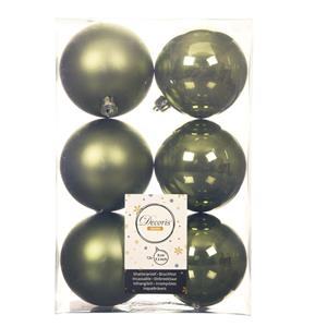 Decoris 12x stuks kunststof kerstballen mos groen 8 cm glans/mat -