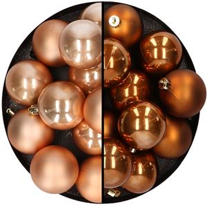 Decoris Kunststof kerstballen 6 cm - 24 stuks - butterscotch en cinnamon bruin - glans/mat -