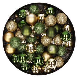 Cosy & Trendy Kleine kunststof kerstversiering 40x stuks set en 3 cm kerstballen in het goud en donkergroen -