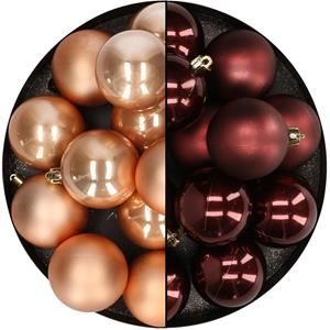 Kunststof kerstballen 6 cm - 24 stuks - butterscotch en redwood bruin - glans/mat -