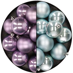 Kunststof kerstballen 6 cm - 24 stuks - lila en lichtblauw - glans/mat -
