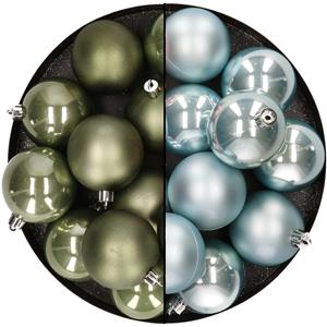 Kunststof kerstballen 6 cm - 24 stuks - mosgroen en lichtblauw - glans/mat -