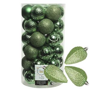 Bellatio 43x stuks kunststof kerstballen en dennenappel ornamenten groen -